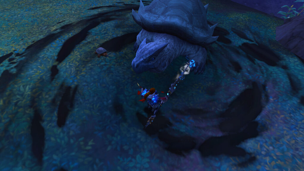 WoW a hunter fights with a huge turtle